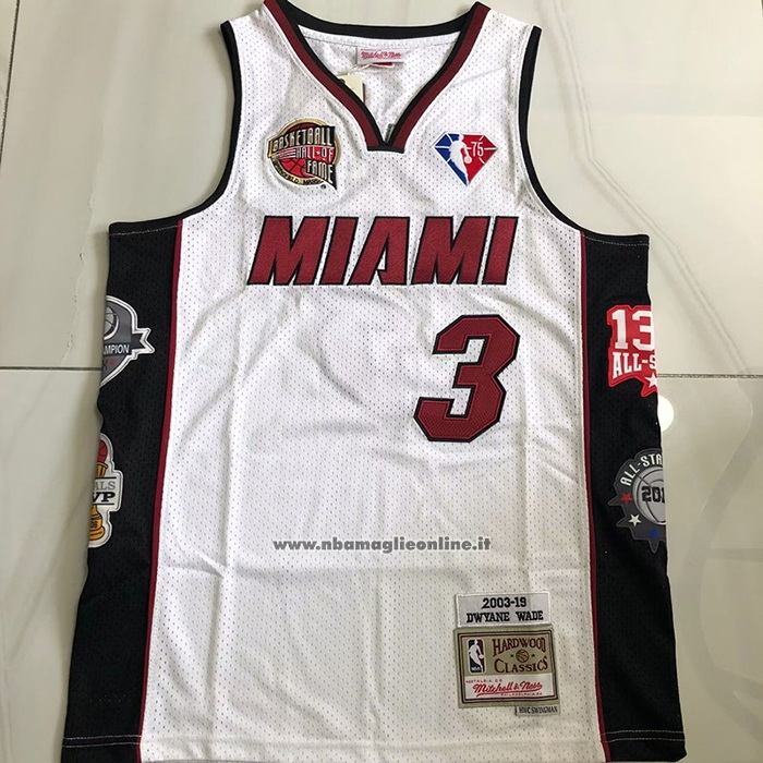 Maglia Miami Heat Dwyane Wade #3 Mitchell & Ness 2003-19 Bianco